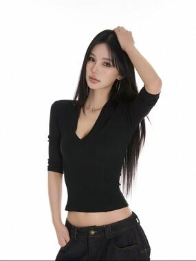 Women’s Black V-Neck Slim Fit Top